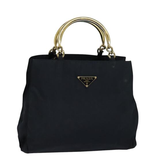 PRADA Tote Bag Nylon Navy Gold - Picture 1 of 13